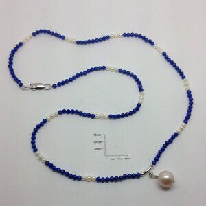 Lapis Lazuli Beads with Freshwater Cultured Pearls Necklace.